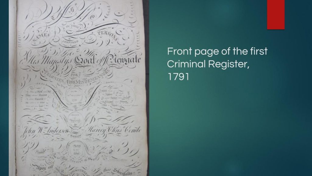 Lavishly embellished front page of 1791 Criminal Register