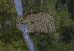 Detail of plan of Derbyshire lands of Roche
                    abbey, showing a water mill