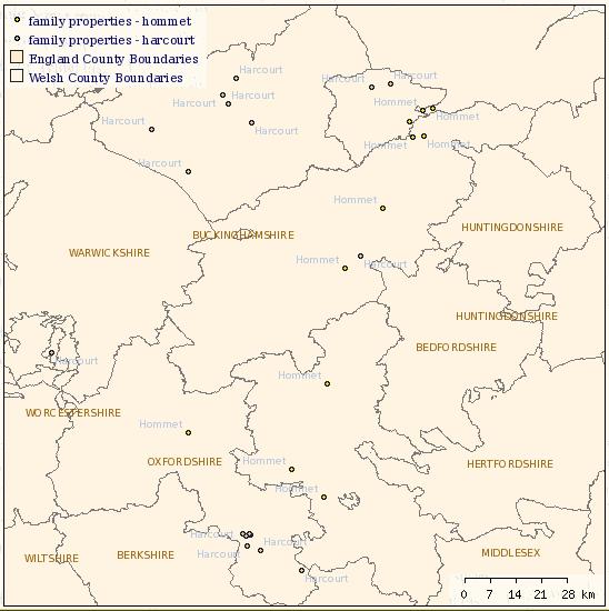 Map layers for the Harcourt and Hommet families